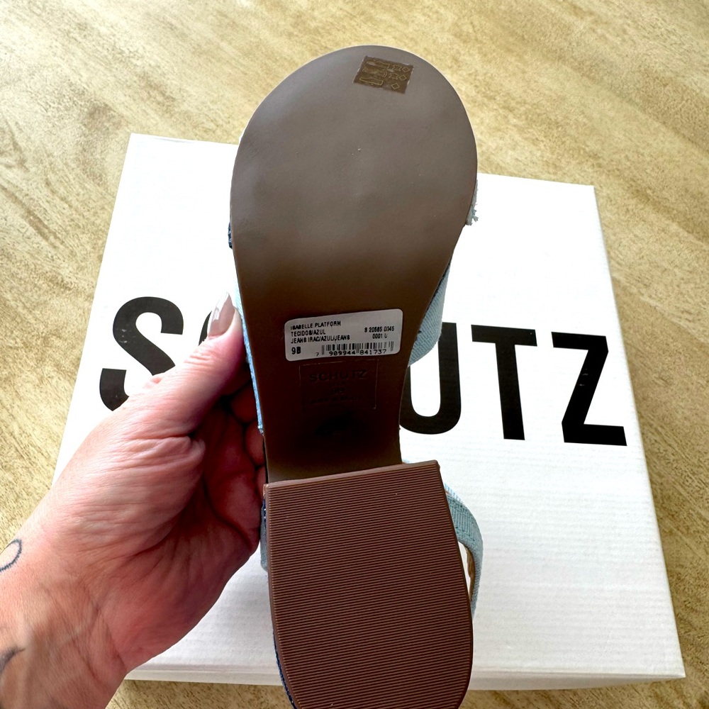 NIB: SCHUTZ Isabelle Denim Platform Sandals - Picture 10 of 11